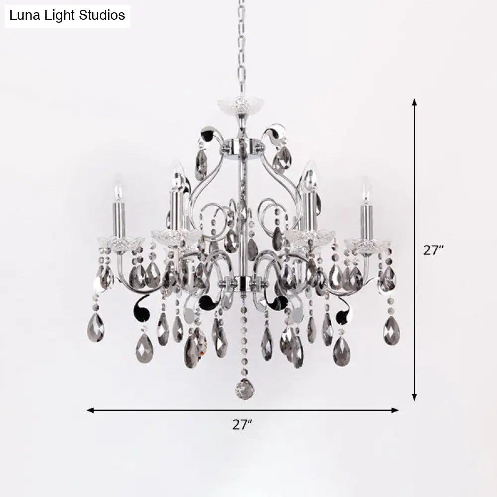 Contemporary Smoke Grey Crystal Chandelier - Elegant 6 Light Candle-Style Suspension Lamp For Dining