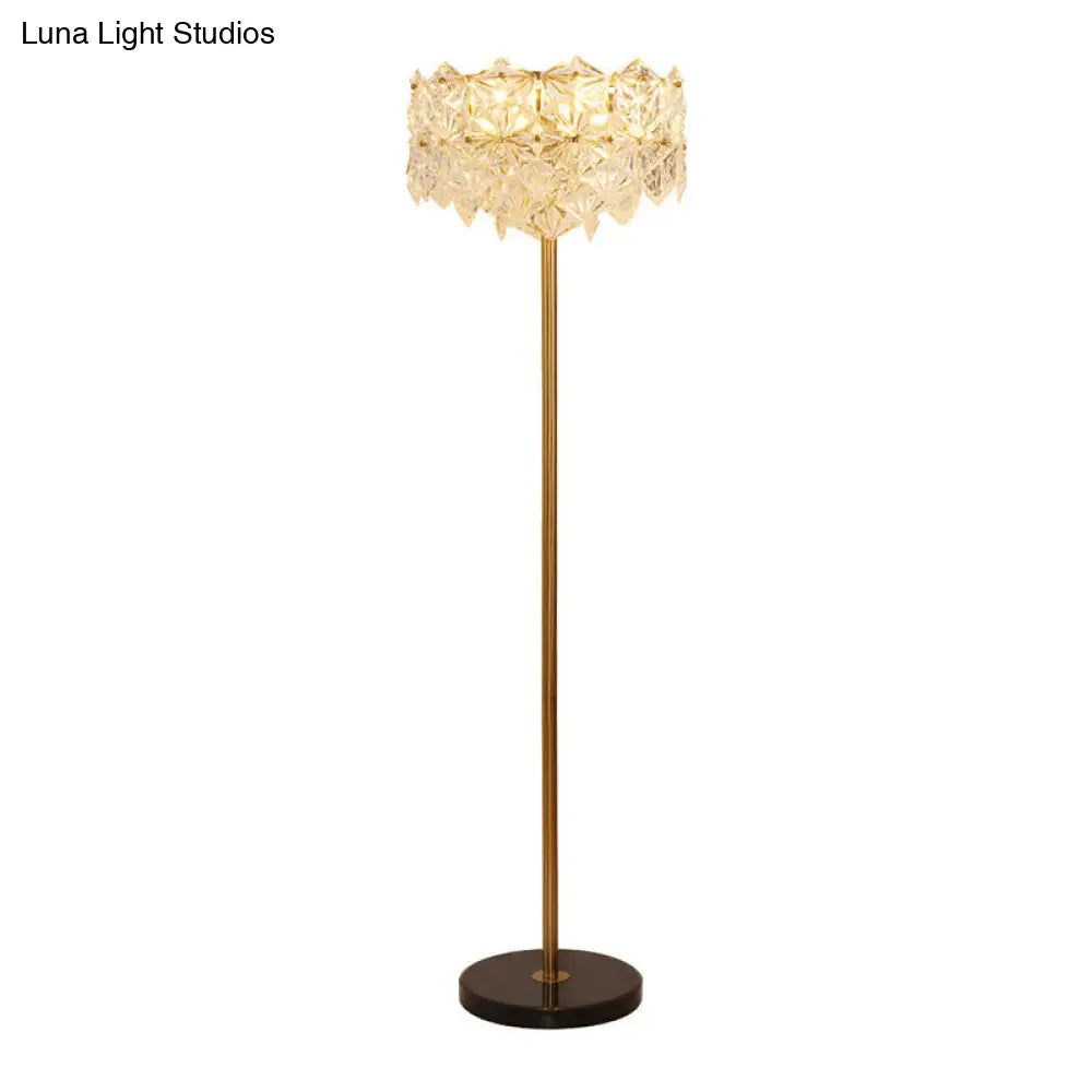 Contemporary Snowflake Crystal Floor Lamp - 6 Gold Heads Perfect For Living Room