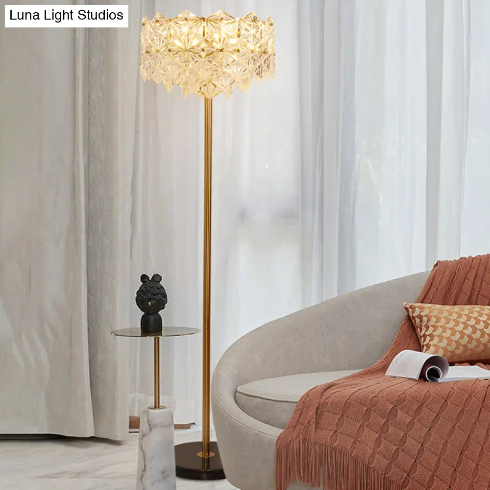 Contemporary Snowflake Crystal Floor Lamp - 6 Gold Heads Perfect For Living Room