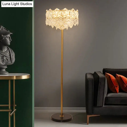 Contemporary Snowflake Crystal Floor Lamp - 6 Gold Heads Perfect For Living Room