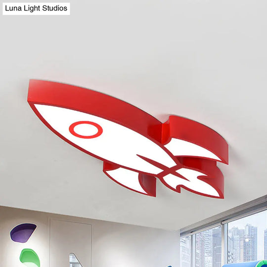 Contemporary Space Themed Ceiling Light For Childs Bedroom - Acrylic Mount Red