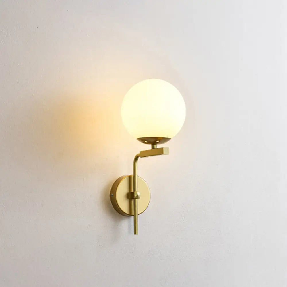 Contemporary Sphere Glass Sconce Light - Bedroom Wall Mount With 1-Bulb Gold / Milk White