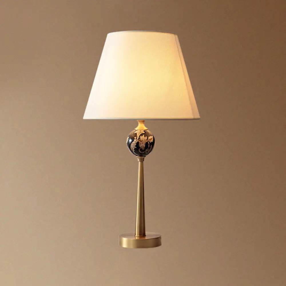 Contemporary Sphere Patterned Ceramic Table Light With Bronze Nightstand Lamp And Fabric Shade