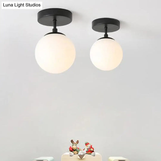 Contemporary Sphere Semi Flush Chandelier - 1 Light Frosted Glass Ceiling Fixture For Hallway