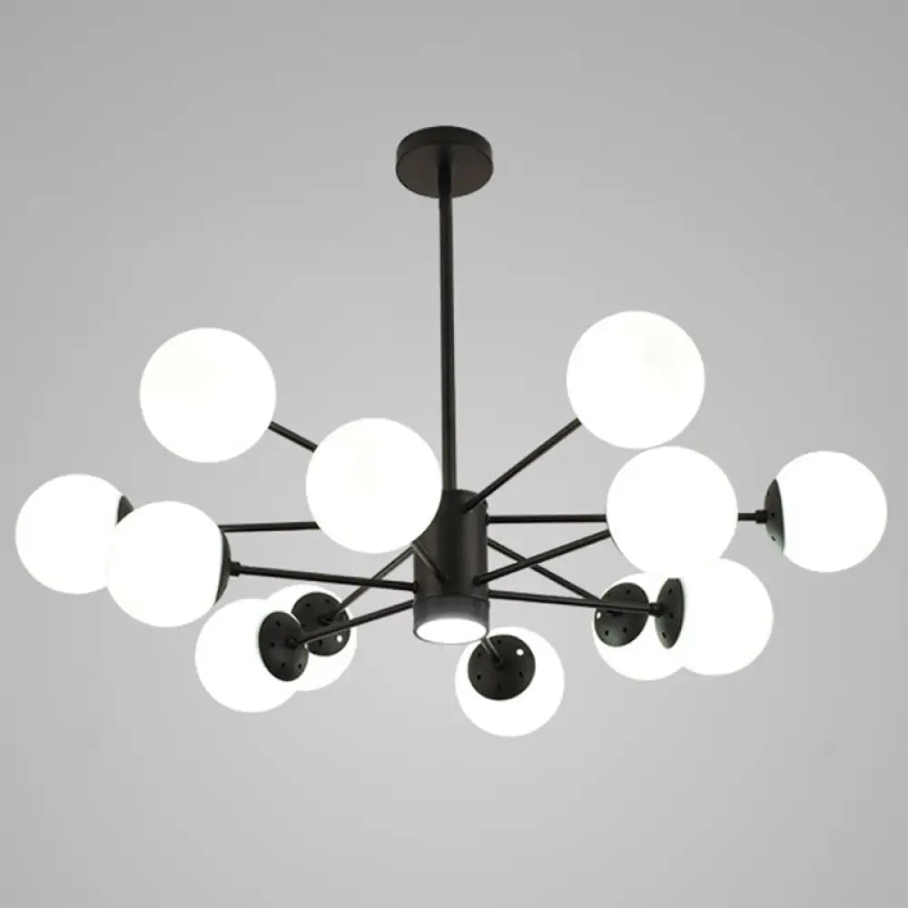 Contemporary Spherical Glass Chandelier Light For Living Room Ceiling 12 / Black With Spot
