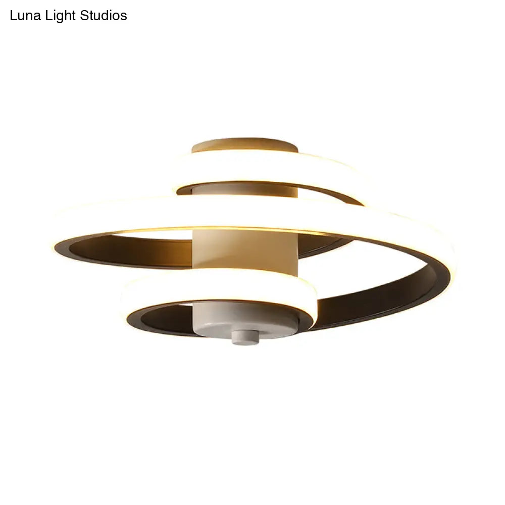 Contemporary Spiral Acrylic Led Ceiling Lamp With Warm/White/3-Color Light - White/Black Flush Mount
