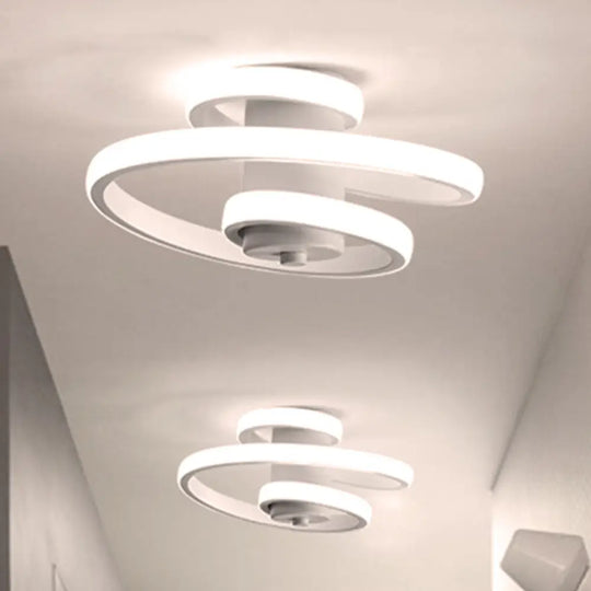 Contemporary Spiral Acrylic Led Ceiling Lamp With Warm/White/3-Color Light - White/Black Flush
