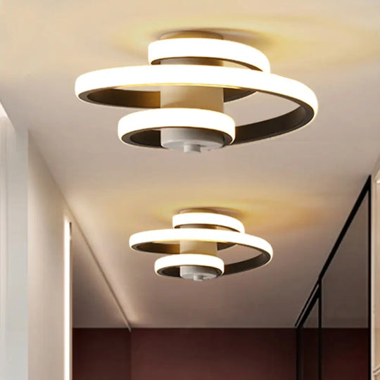 Contemporary Spiral Acrylic Led Ceiling Lamp With Warm/White/3-Color Light - White/Black Flush