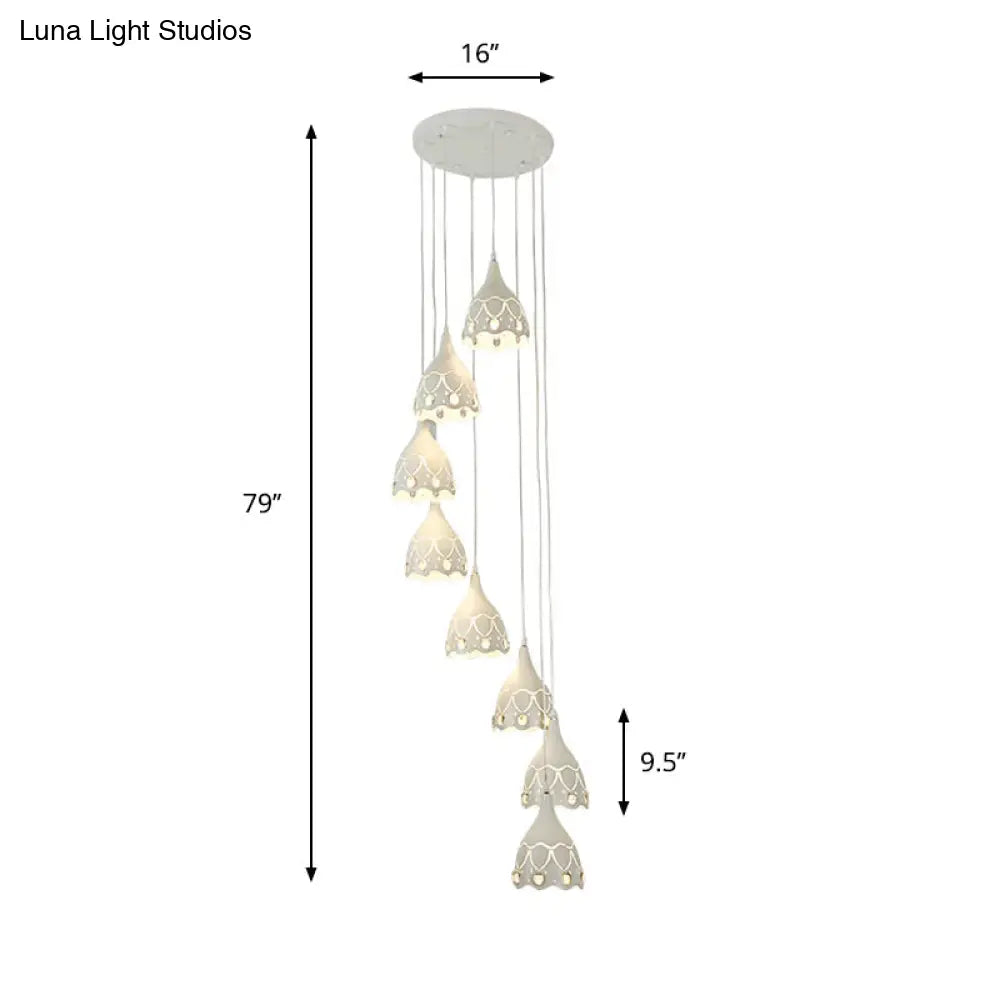 Contemporary Spiral Ceiling Light: Hollow Carved Design 8 Lights White