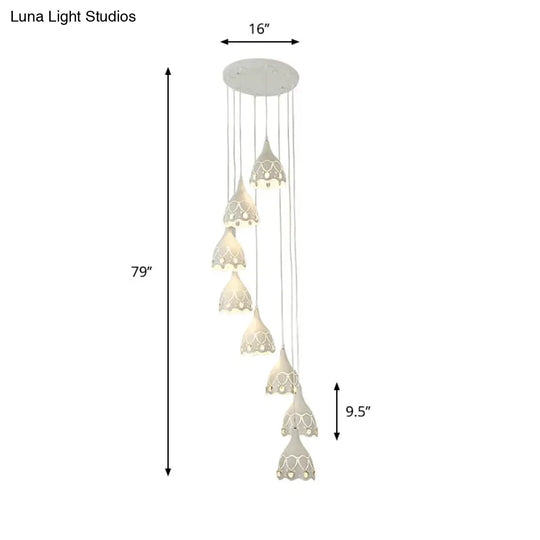 Contemporary Spiral Ceiling Light: Hollow Carved Design 8 Lights White