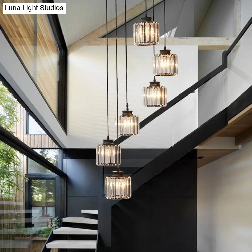 Contemporary Spiral Cylinder Crystal Ceiling Lamp: Stairwell Suspension Fixture