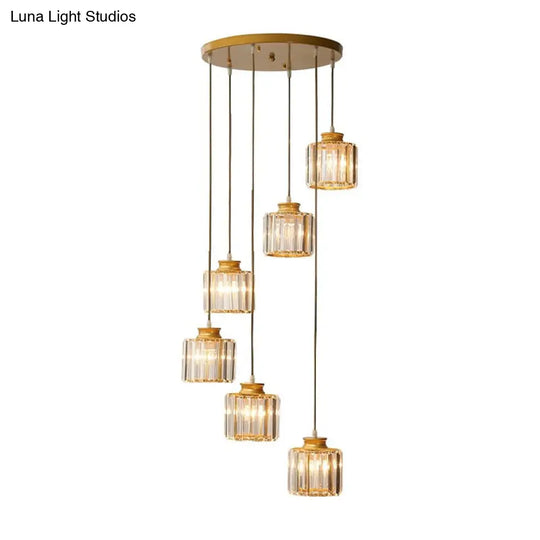 Contemporary Spiral Cylinder Crystal Ceiling Lamp: Stairwell Suspension Fixture