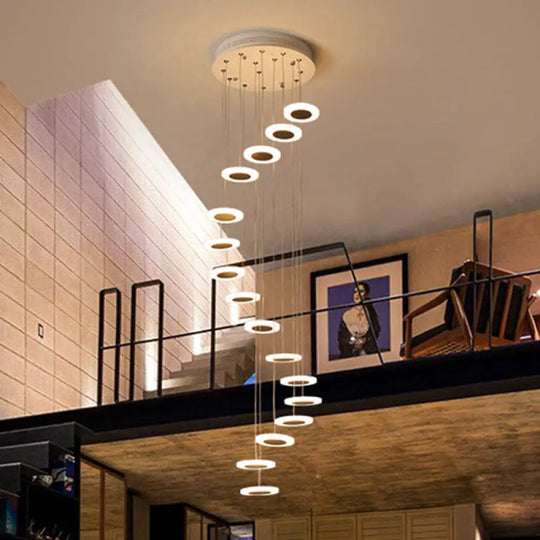 Contemporary Spiral Disc Multi Ceiling Lamp - Staircase Suspension Fixture In White 16 / Warm