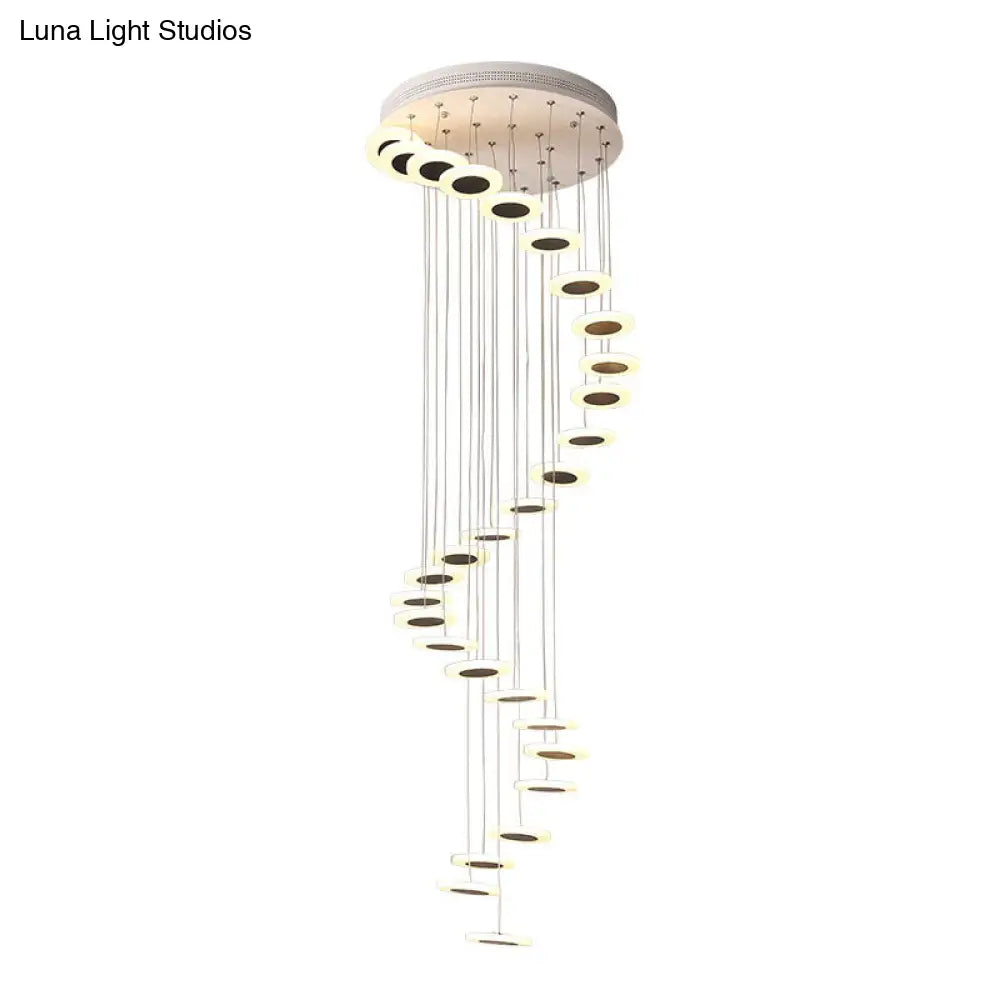 Contemporary Spiral Ceiling Lamp: Multi-Disc Staircase Suspension Light In White 28 /