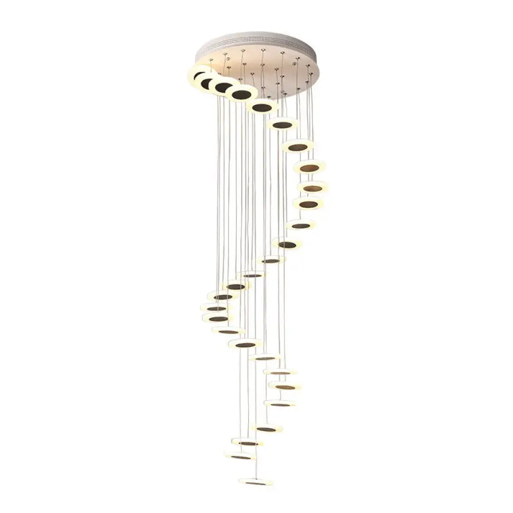 Contemporary Spiral Disc Multi Ceiling Lamp - Staircase Suspension Fixture In White 28 /