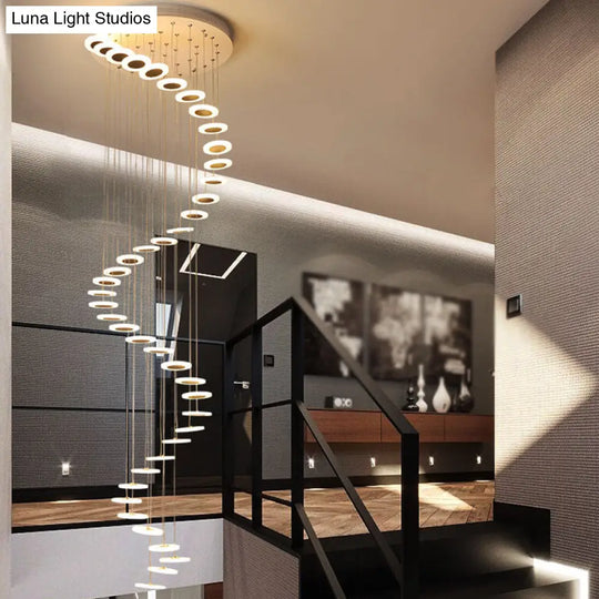 Contemporary Spiral Disc Multi Ceiling Lamp - Staircase Suspension Fixture In White