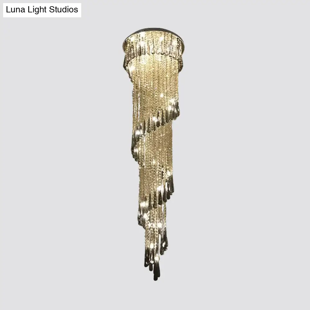 Contemporary Spiral Led Crystal Ceiling Light Pendant In Stainless Steel - Ideal For Living Room