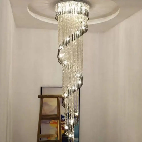 Contemporary Spiral Led Crystal Ceiling Light Pendant In Stainless Steel - Ideal For Living Room