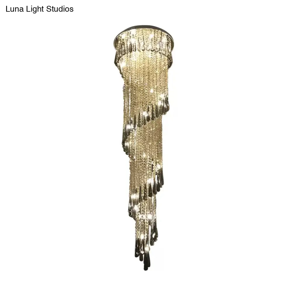 Contemporary Spiral Led Crystal Ceiling Light Pendant In Stainless Steel - Ideal For Living Room