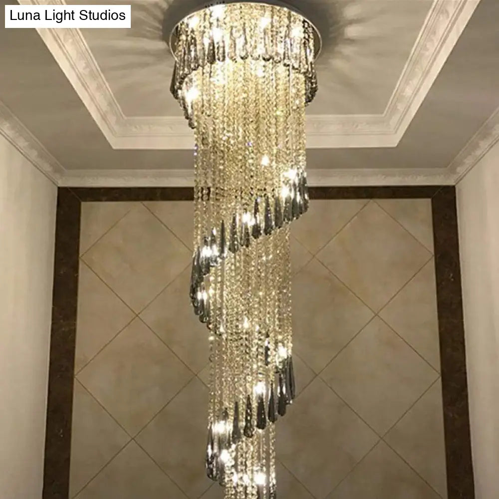 Contemporary Spiral Led Crystal Ceiling Light Pendant In Stainless Steel - Ideal For Living Room