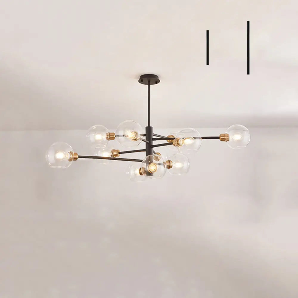 Contemporary Sputnik Chandelier - Glass Living Room Ceiling Light Fixture + 11 / Black Clear