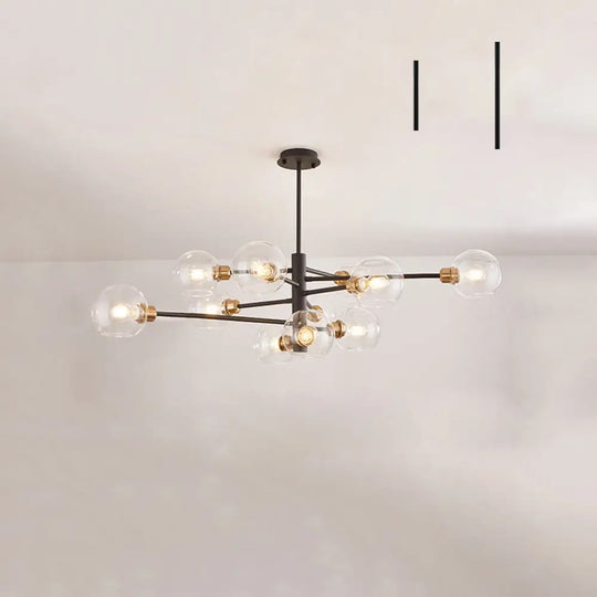 Contemporary Sputnik Chandelier - Glass Living Room Ceiling Light Fixture + 11 / Black Clear