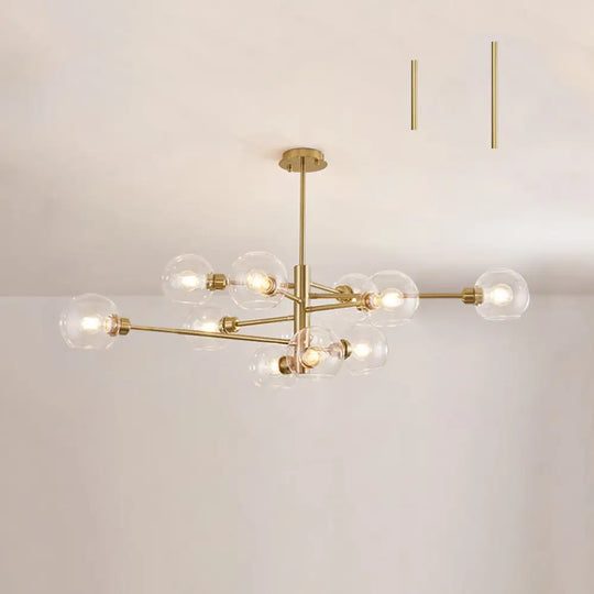 Contemporary Sputnik Chandelier - Glass Living Room Ceiling Light Fixture + 11 / Gold Clear