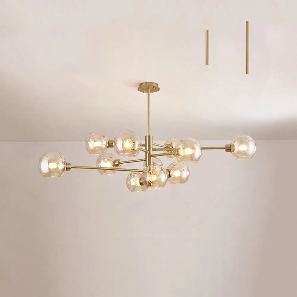 Contemporary Sputnik Chandelier - Glass Living Room Ceiling Light Fixture + 11 / Gold Cognac