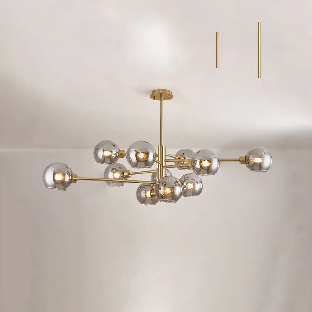 Contemporary Sputnik Chandelier - Glass Living Room Ceiling Light Fixture + 11 / Gold Smoke Grey