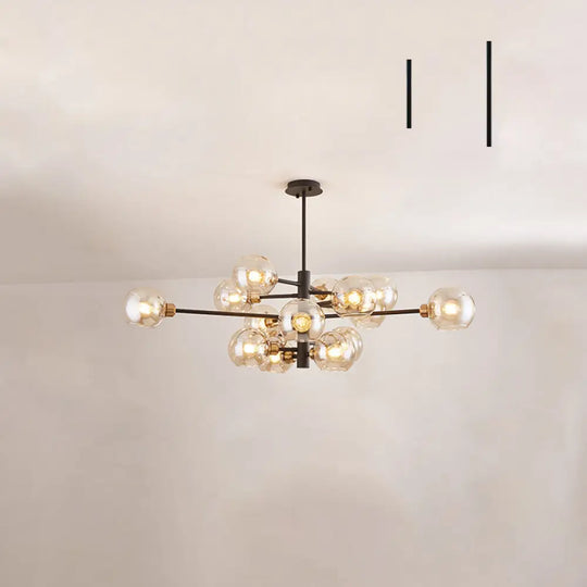 Contemporary Sputnik Chandelier - Glass Living Room Ceiling Light Fixture + 15 / Black Cognac