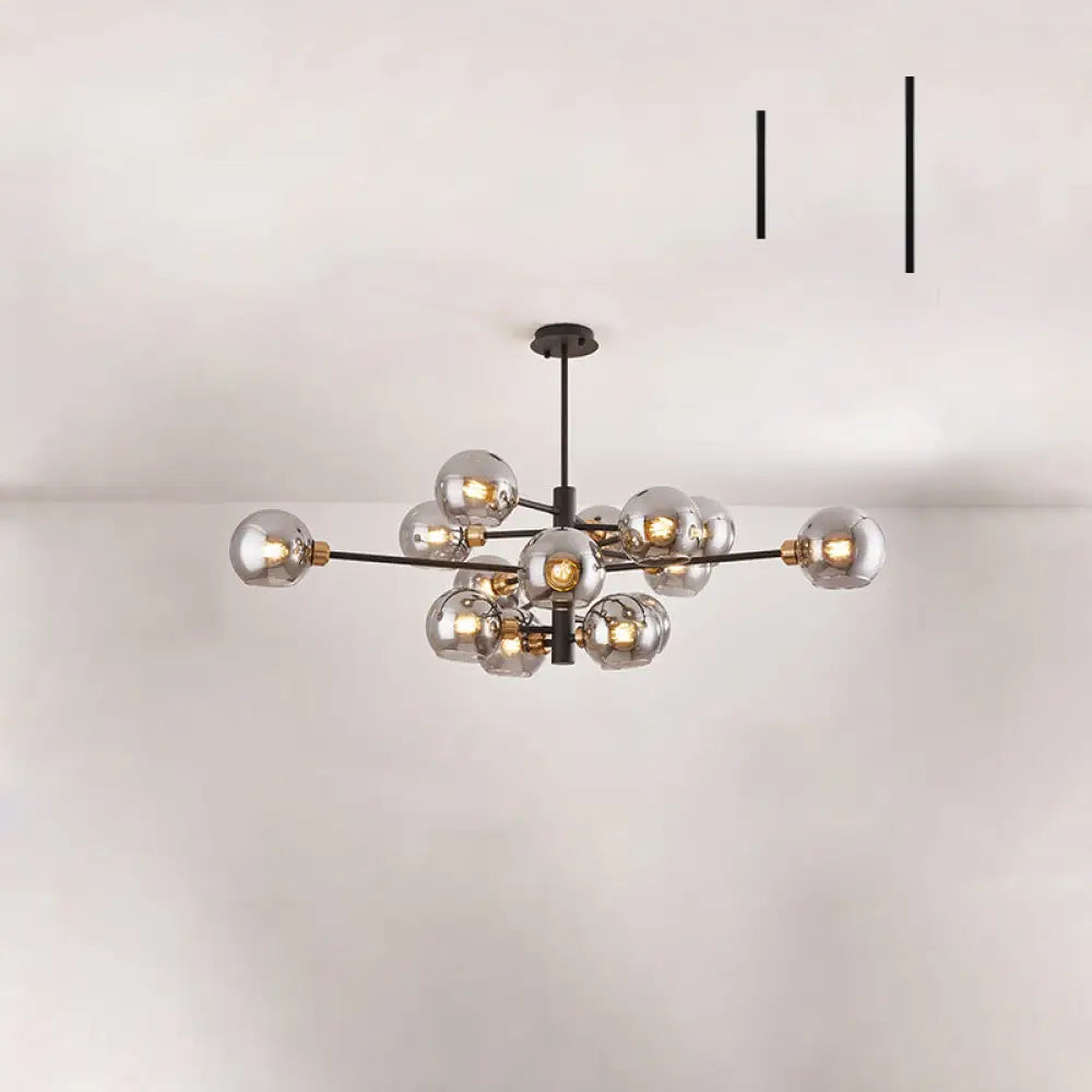 Contemporary Sputnik Chandelier - Glass Living Room Ceiling Light Fixture + 15 / Black Smoke Grey