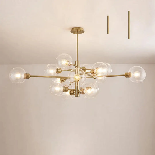 Contemporary Sputnik Chandelier - Glass Living Room Ceiling Light Fixture + 15 / Gold Clear