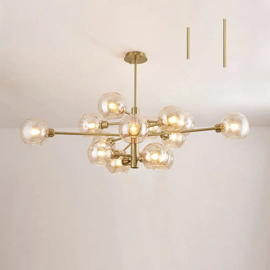 Contemporary Sputnik Chandelier - Glass Living Room Ceiling Light Fixture + 15 / Gold Cognac