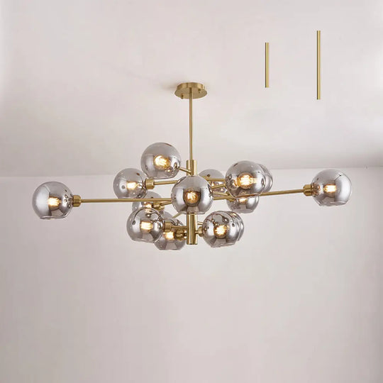 Contemporary Sputnik Chandelier - Glass Living Room Ceiling Light Fixture + 15 / Gold Smoke Grey