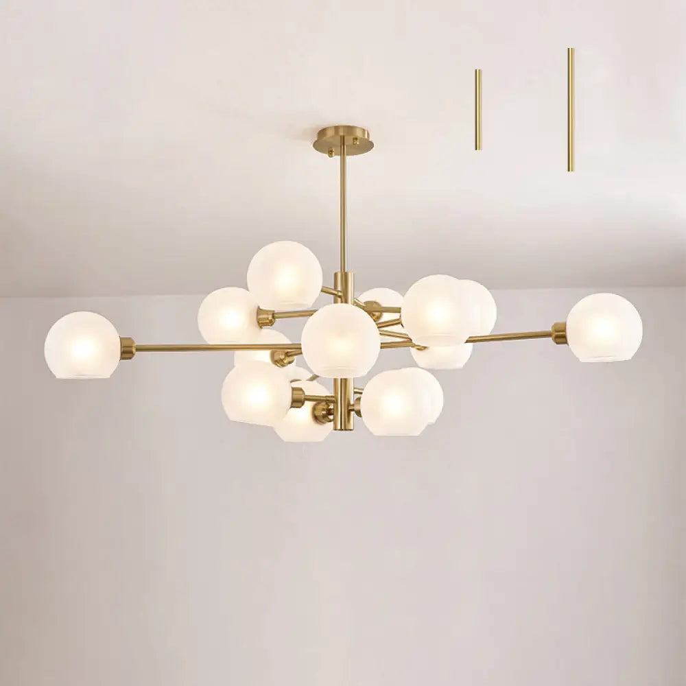 Contemporary Sputnik Chandelier - Glass Living Room Ceiling Light Fixture + 15 / Gold White