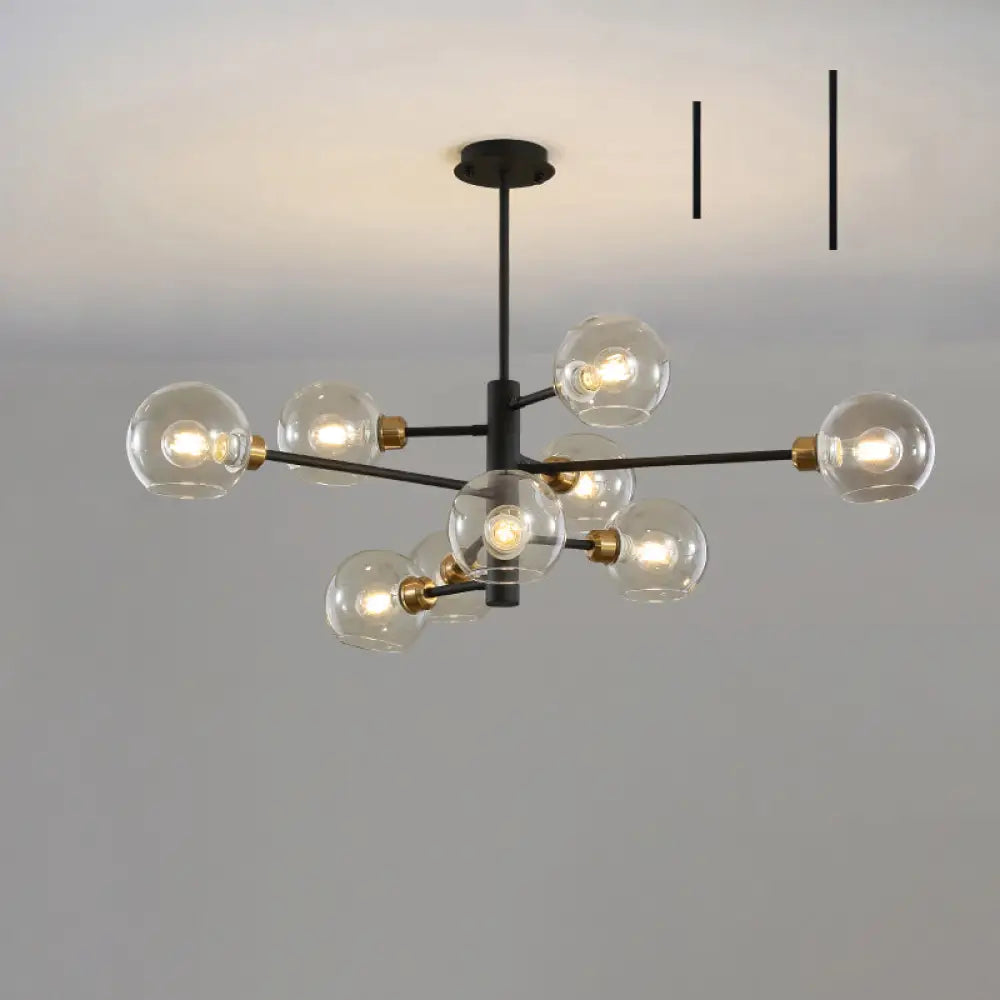 Contemporary Sputnik Chandelier - Glass Living Room Ceiling Light Fixture + 9 / Black Clear