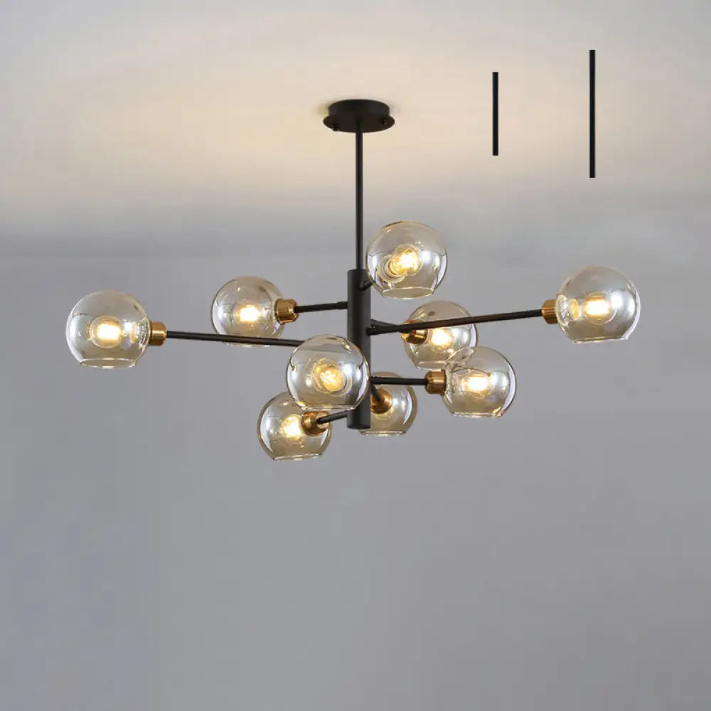 Contemporary Sputnik Chandelier - Glass Living Room Ceiling Light Fixture + 9 / Black Cognac
