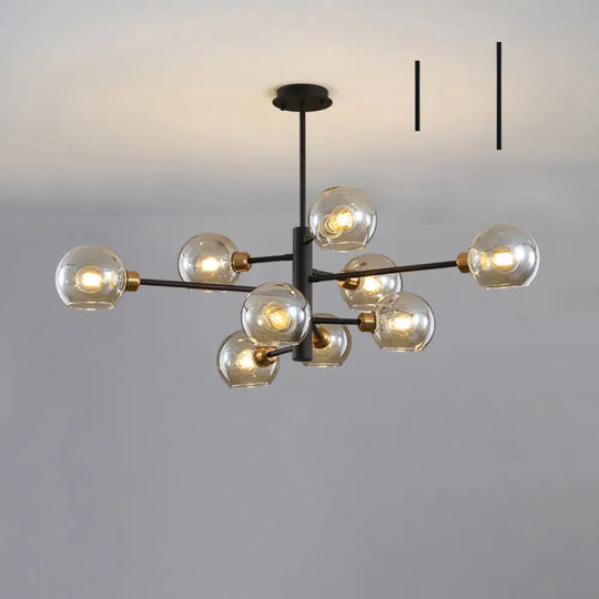Contemporary Sputnik Chandelier - Glass Living Room Ceiling Light Fixture + 9 / Black Cognac