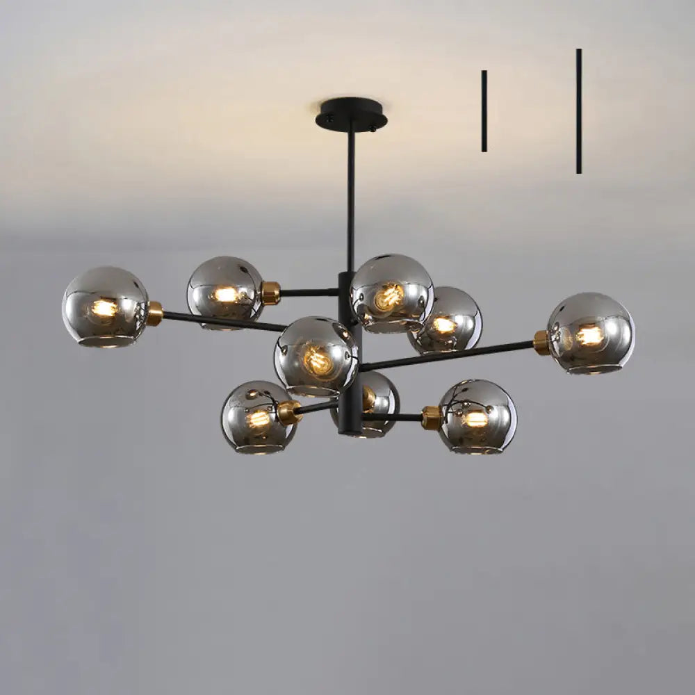 Contemporary Sputnik Chandelier - Glass Living Room Ceiling Light Fixture + 9 / Black Smoke Grey