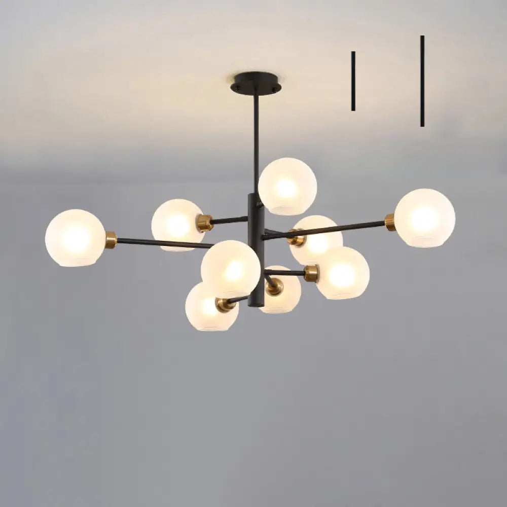 Contemporary Sputnik Chandelier - Glass Living Room Ceiling Light Fixture + 9 / Black White