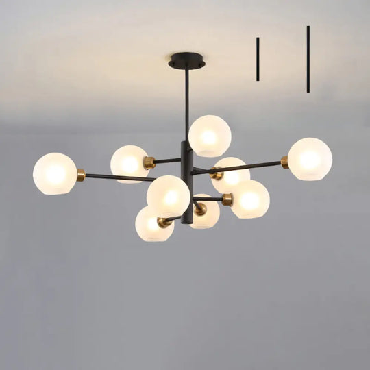Contemporary Sputnik Chandelier - Glass Living Room Ceiling Light Fixture + 9 / Black White