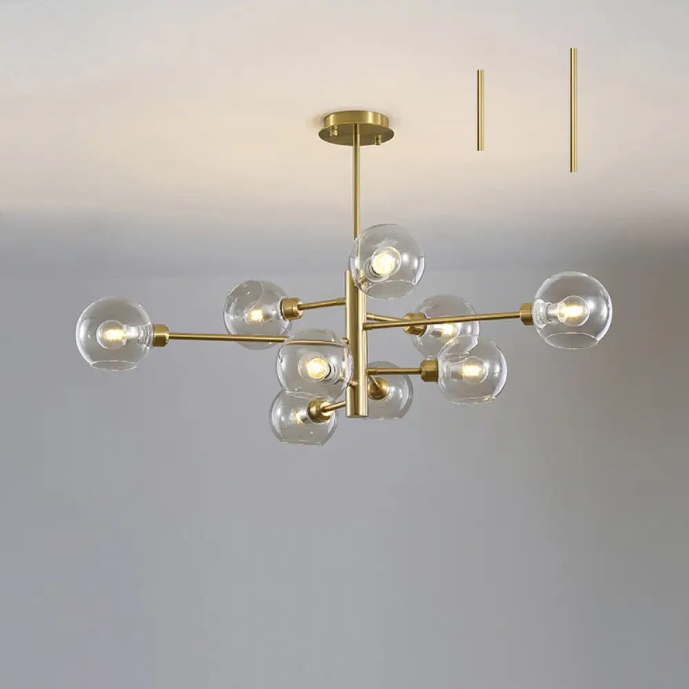 Contemporary Sputnik Chandelier - Glass Living Room Ceiling Light Fixture + 9 / Gold Clear