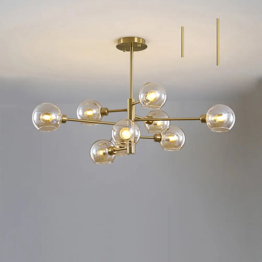 Contemporary Sputnik Chandelier - Glass Living Room Ceiling Light Fixture + 9 / Gold Cognac
