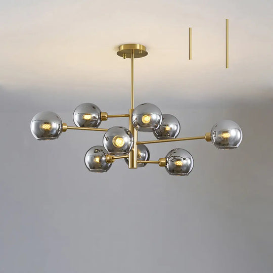 Contemporary Sputnik Chandelier - Glass Living Room Ceiling Light Fixture + 9 / Gold Smoke Grey