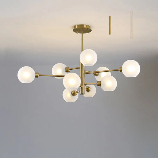Contemporary Sputnik Chandelier - Glass Living Room Ceiling Light Fixture + 9 / Gold White