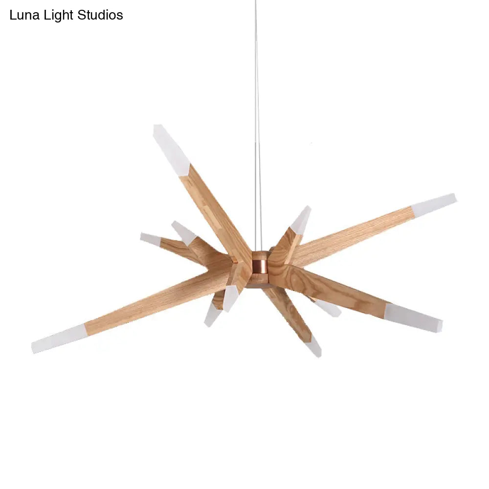Contemporary Sputnik Chandelier Pendant Light 12 Lights Acrylic Led Hanging Ceiling With Wood Shade