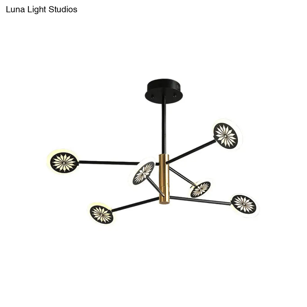 Contemporary Sputnik Pendant Light 6/8 Heads Black Metal Chandelier For Living Room