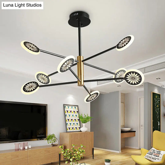 Contemporary Sputnik Pendant Light 6/8 Heads Black Metal Chandelier For Living Room