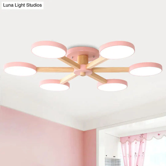 Contemporary Sputnik Semi Flush Ceiling Lamp With 6/8 Metal Heads In Pink/Blue - Ideal For Bedrooms