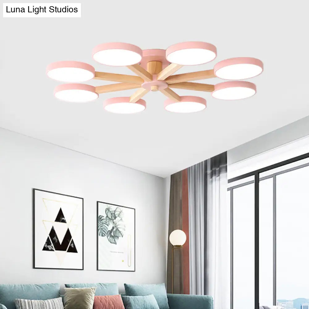 Contemporary Sputnik Semi Flush Ceiling Lamp With 6/8 Metal Heads In Pink/Blue - Ideal For Bedrooms